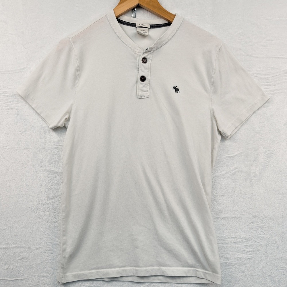 Abercrombie & Fitch Henley Shirt Men's M White Muscle Fit Embroidered Preppy Y2K